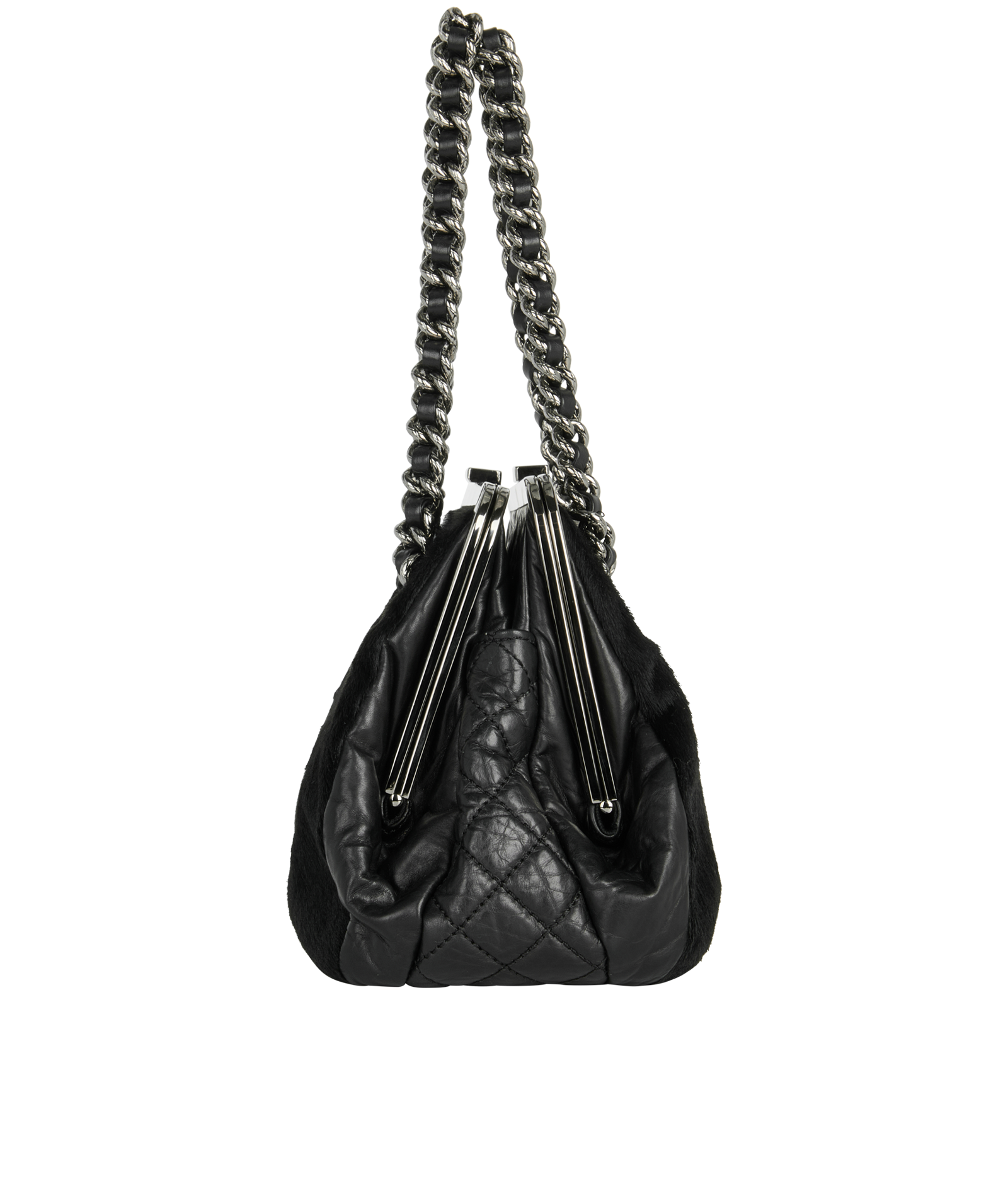 Kiss Lock Frame, &pound;2,200, Handbags, Black, Lambskin Leather/Pony / Calfhair, Side view